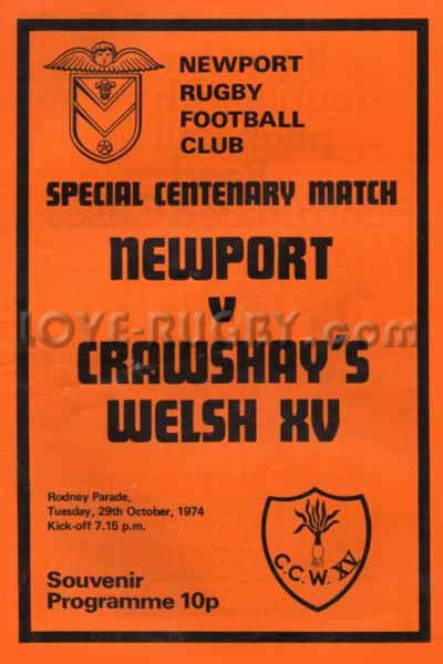1974 Newport v Crawshays Welsh XV  Rugby Programme